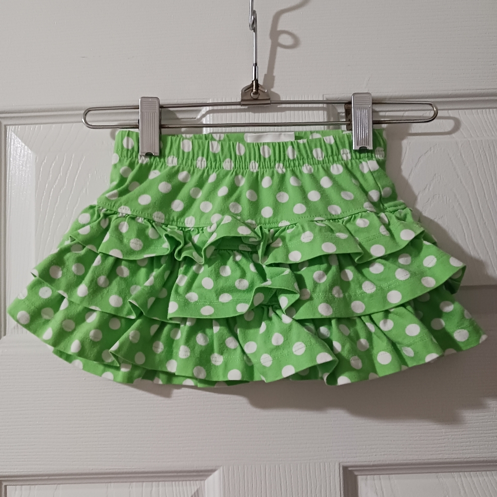 Hanna Andersson 18-24 Months Green White Polka Dot Tiered Ruffle Skirt Skort EUC